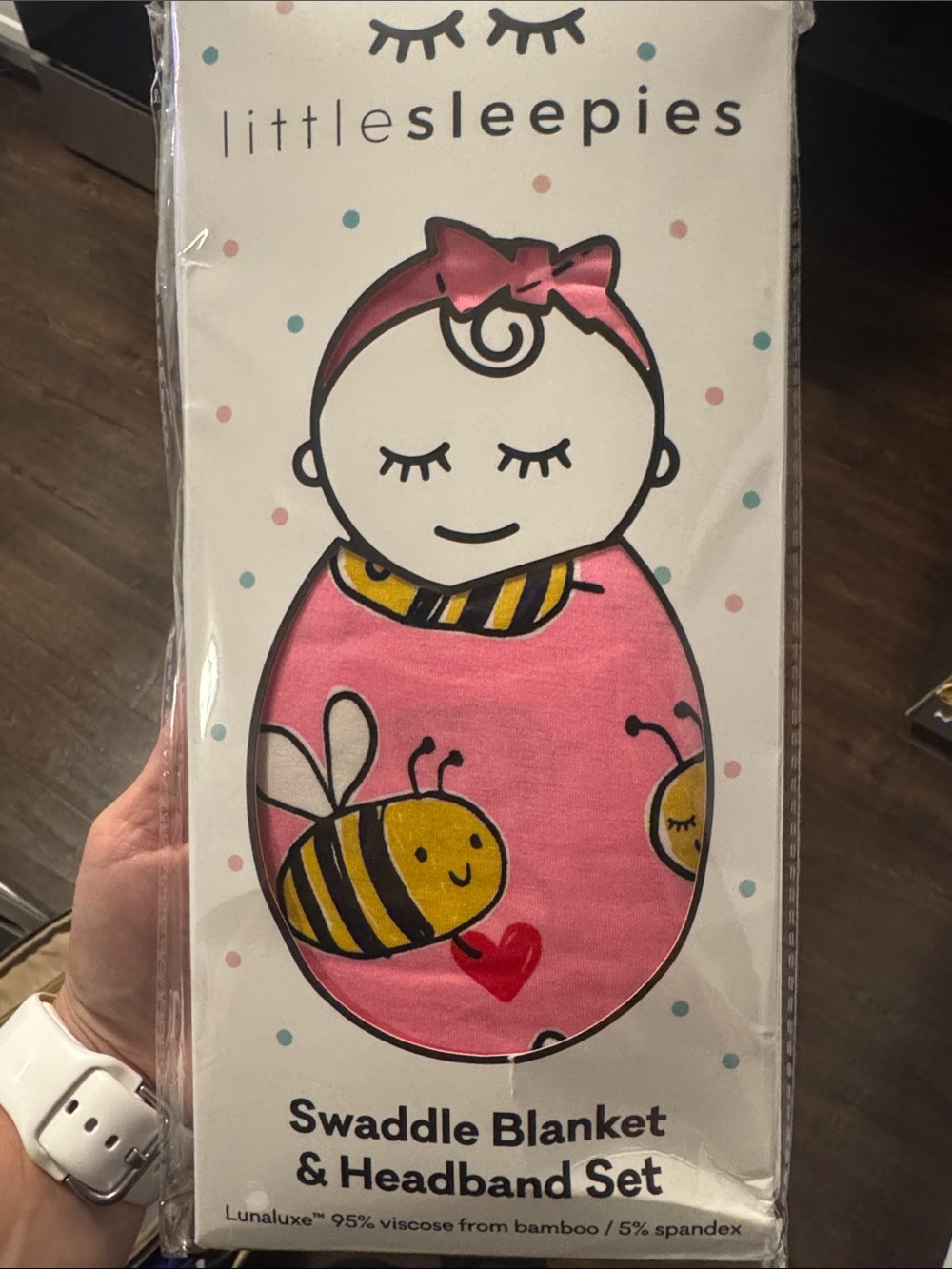 Little Sleepies Pink Bee Swaddle Blanket & Headband Set